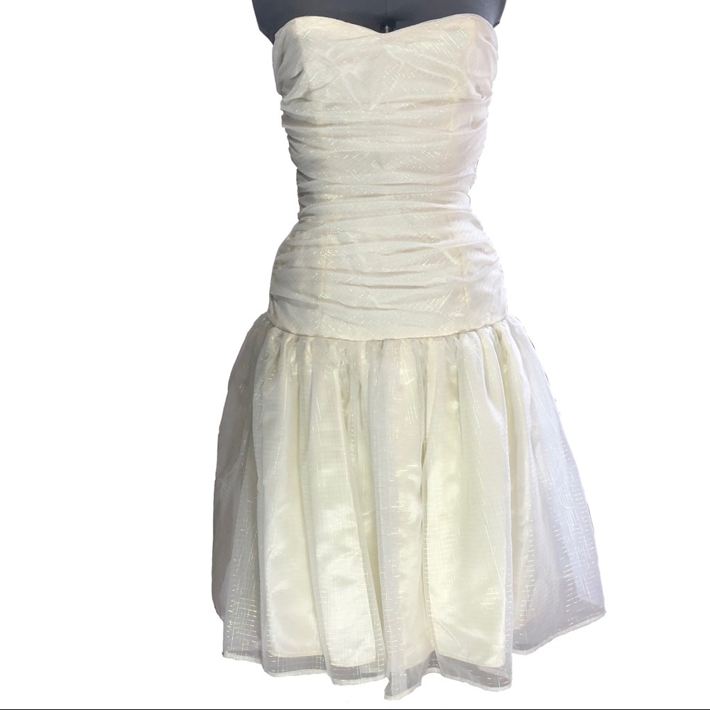 Vintage Ivory Iridescent Organza Special Occasion Handmade Prom Dress 4 NWOT